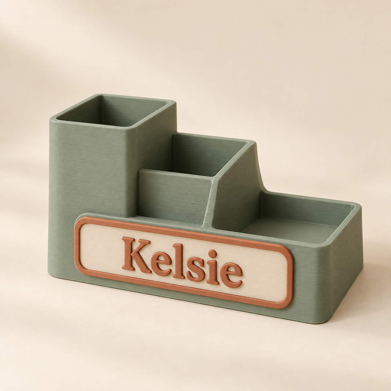 AI-generated product concept of Desk Organizer + Nameplate; not a finished sample