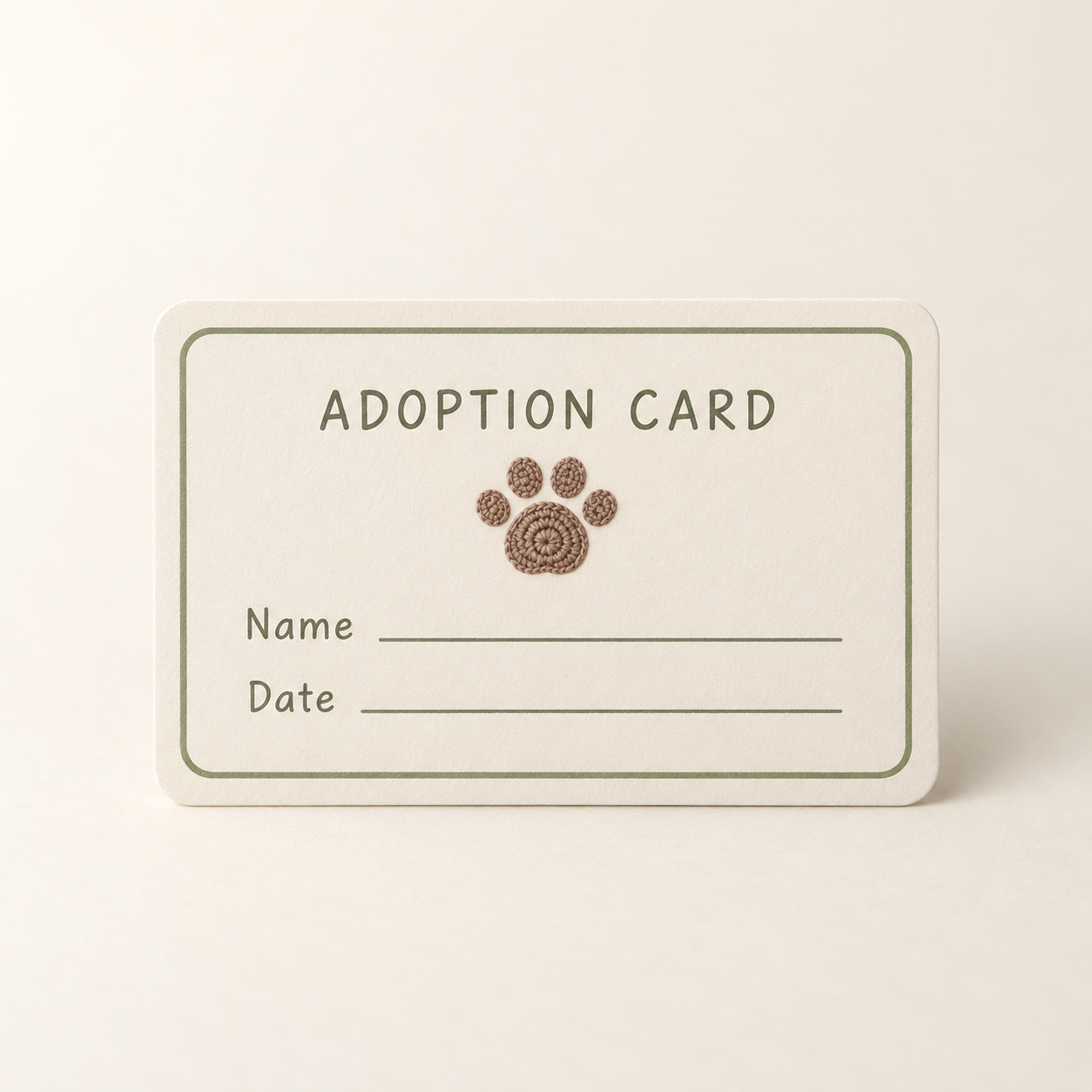 AI-generated product concept of Adoption Card; not a finished sample