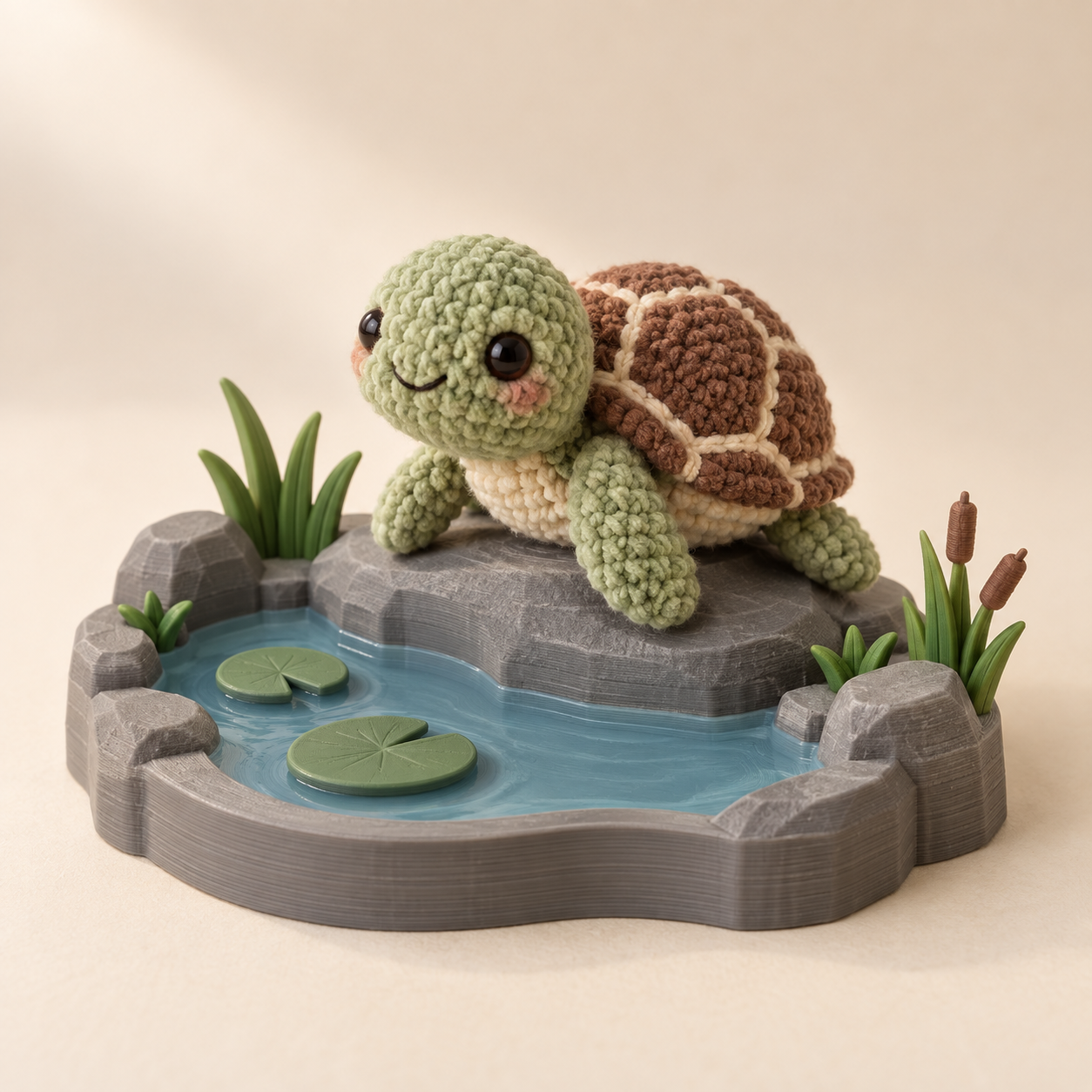 AI-generated product concept of Pondside Turtle; not a finished sample