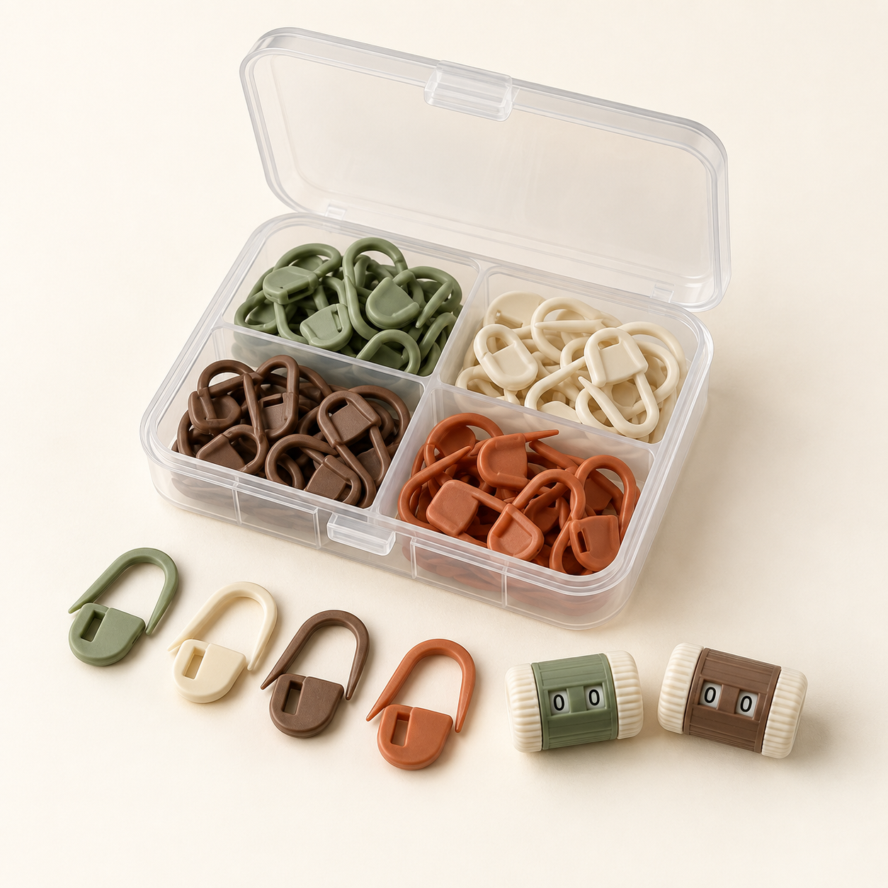 AI-generated product concept of Stitch Markers / Row Counters; not a finished sample