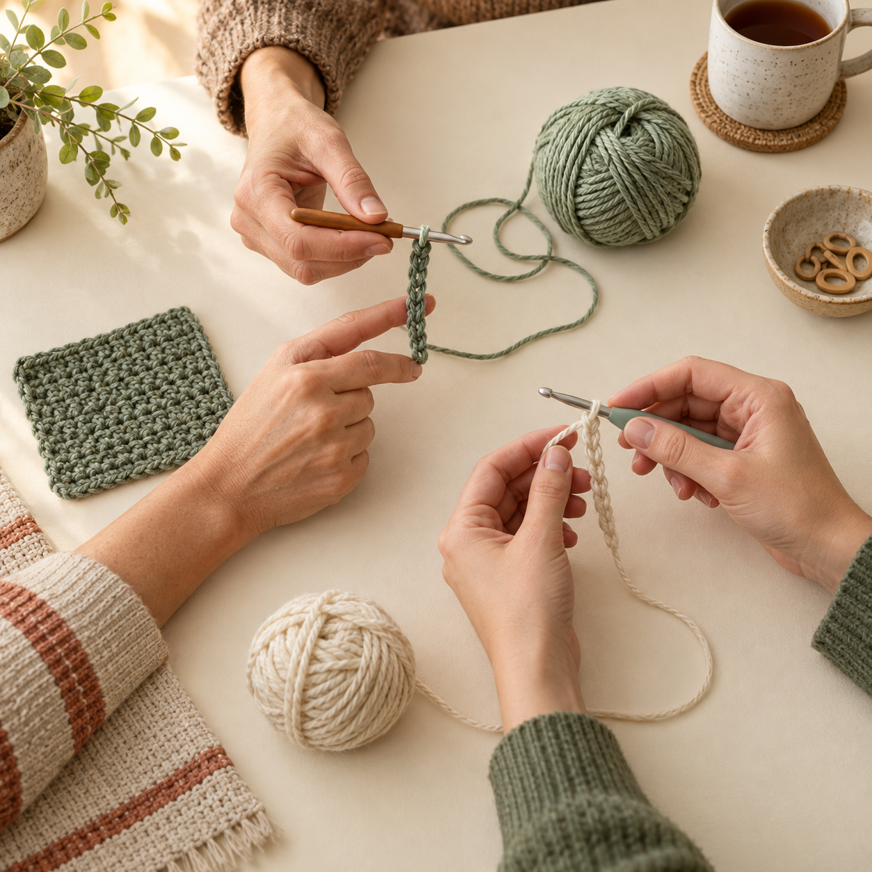 AI-generated concept for Lessons & little extras featuring Beginner Crochet Lesson; final design may change
